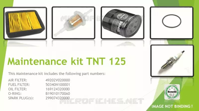 KIT ENTRETIEN Benelli moto 125 2019 TNT 125 ABS (L7-M0)  TNT 125