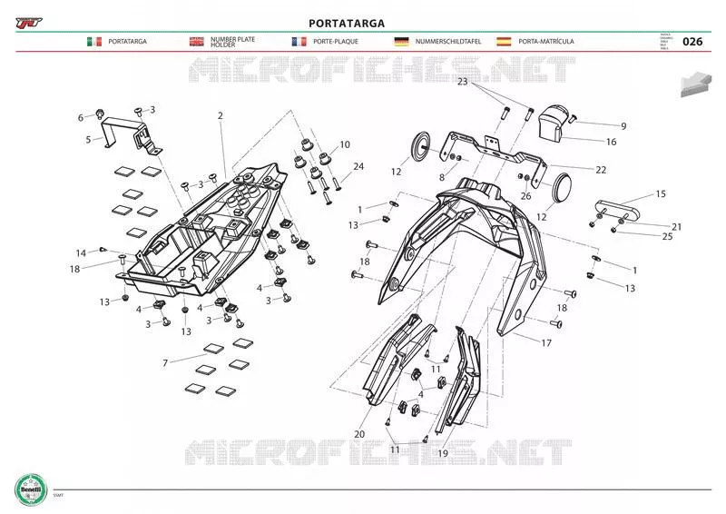 SUPPORT DE PLAQUE Benelli moto 125 2019 TNT 125 ABS (L7-M0)  TNT 125