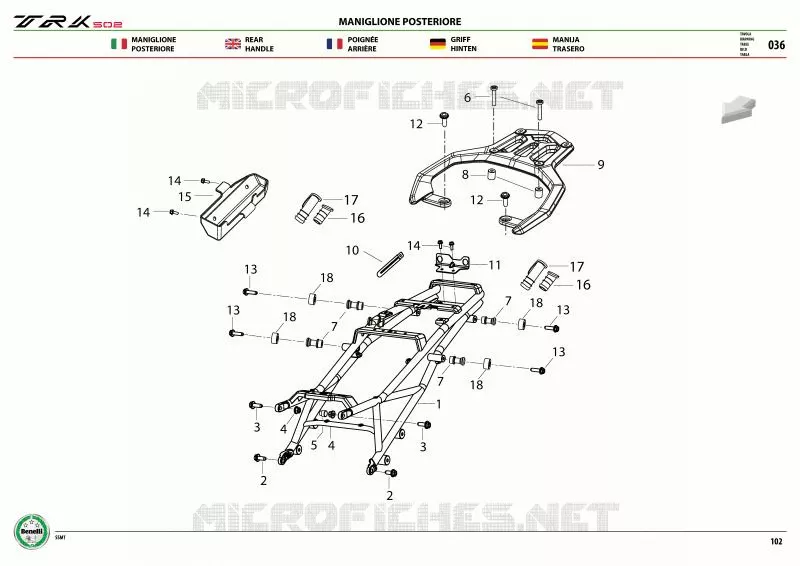 POIGNEE ARRIERE Benelli moto 502 2021 TRK 502 (E5) (M1)  TRK 502